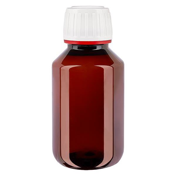 PET Flasche 100ml mit weißem Originalitätsverschluss fein geriffelt PET Flasche 100ml mit weißem Originalitätsverschluss fein geriffelt