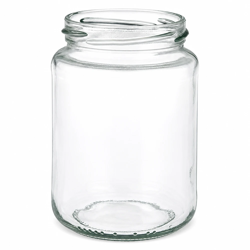 382ml Rundglas ohne Deckel (TO66) UNiTWIST Leeres UNiTWIST Runda382 Rundglas 382ml mit TO66 Gewinde transparent auf weißem Hintergrund