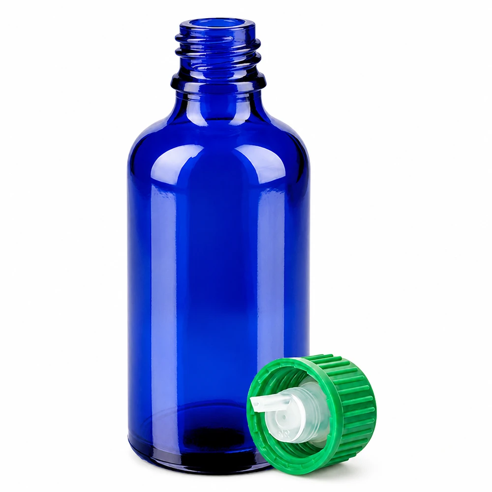 Professionelle 50ml Tropfflasche BlueLine Serie mit UV-Schutz durch blaues Glas
