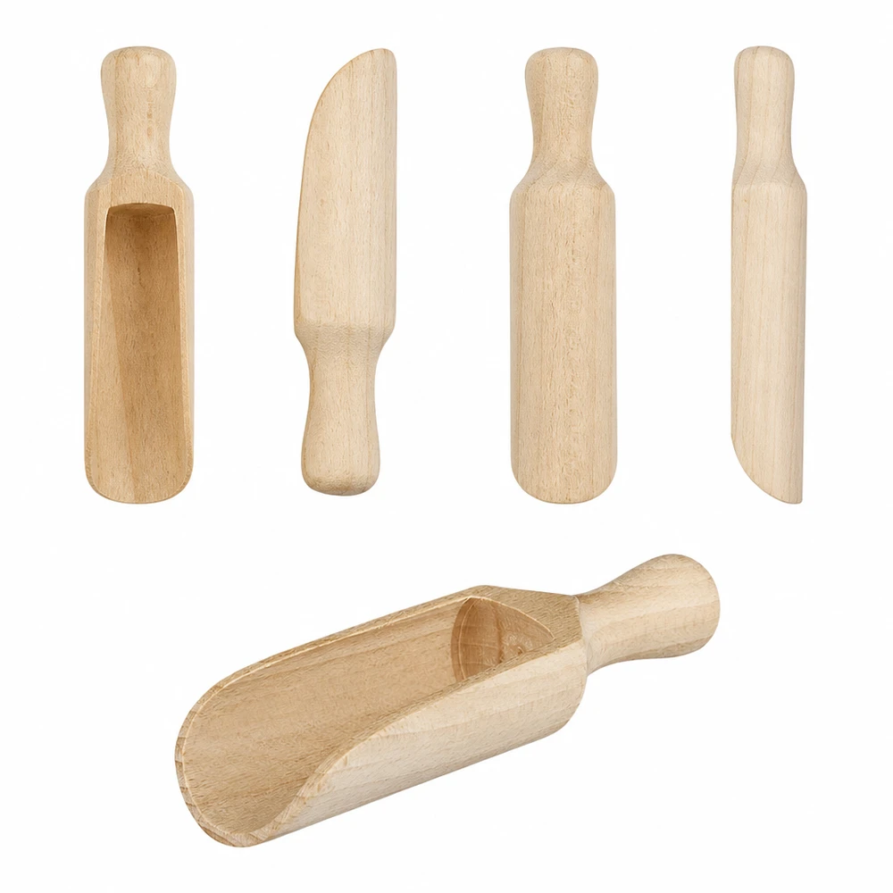 Holzschaufel Grösse M halbrunde Form - 140mm lang Holzschaufel Set verschiedene Größen und Formen aus Naturholz mit halbrunder 14cm Schaufel im Vergleich