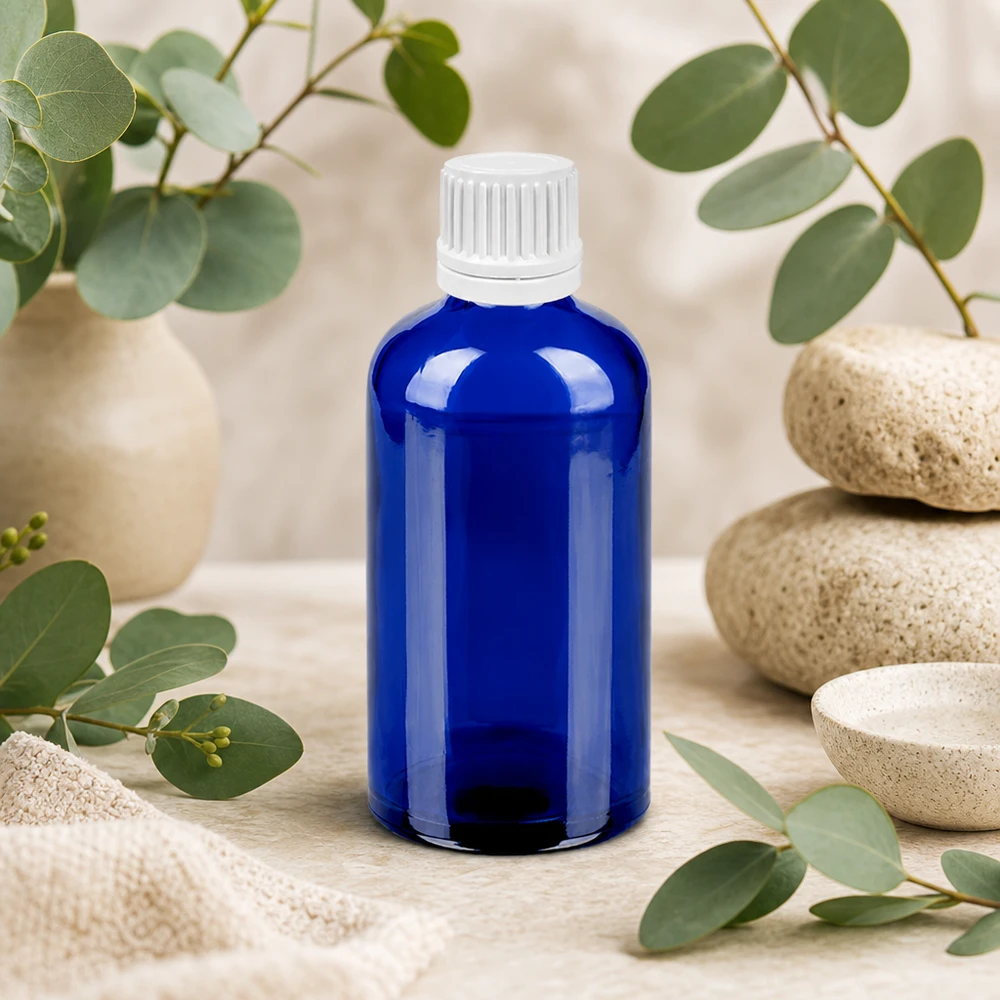 Vielseitige blaue Glasflasche mit Tropfverschluss - optimal für Tinkturen und flüssige Extrakte