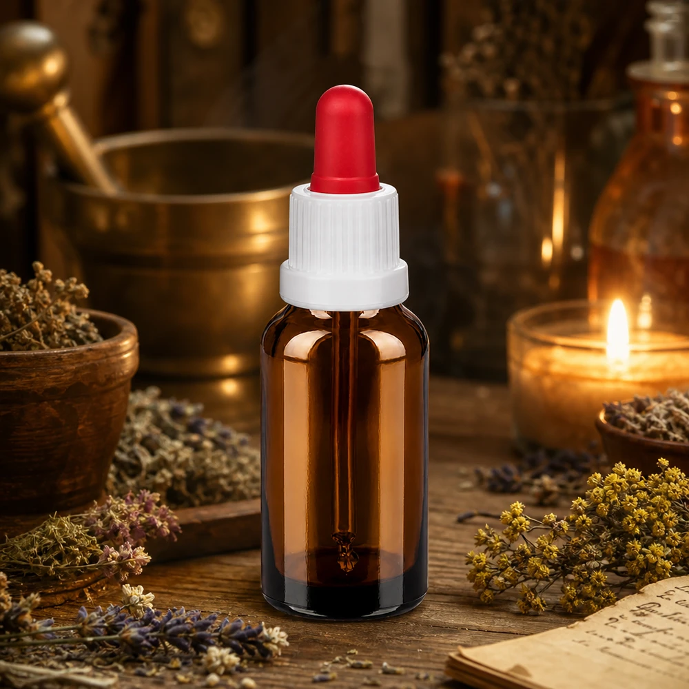 Kompakte 20ml Glasflasche braun mit hygienischer Pipette ideal für kosmetische Öle und Essenzen