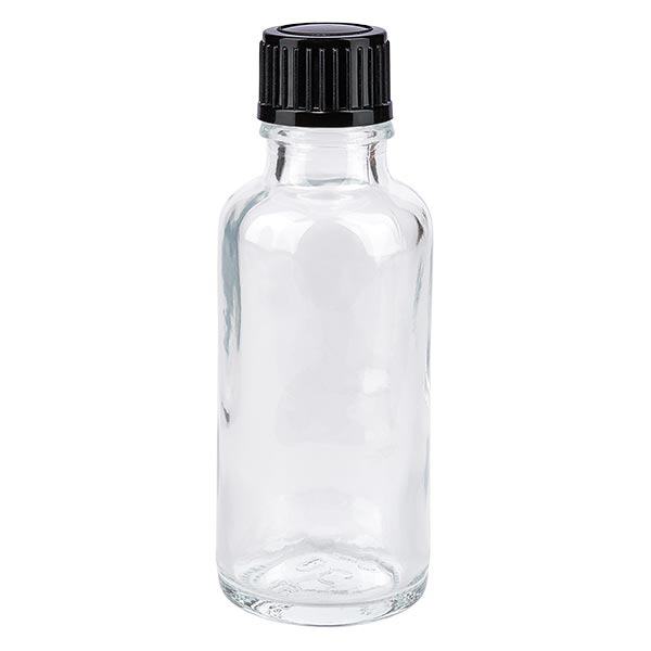 Apothekenflasche klar 30ml Tropfverschluss 1mm schwarz Standard