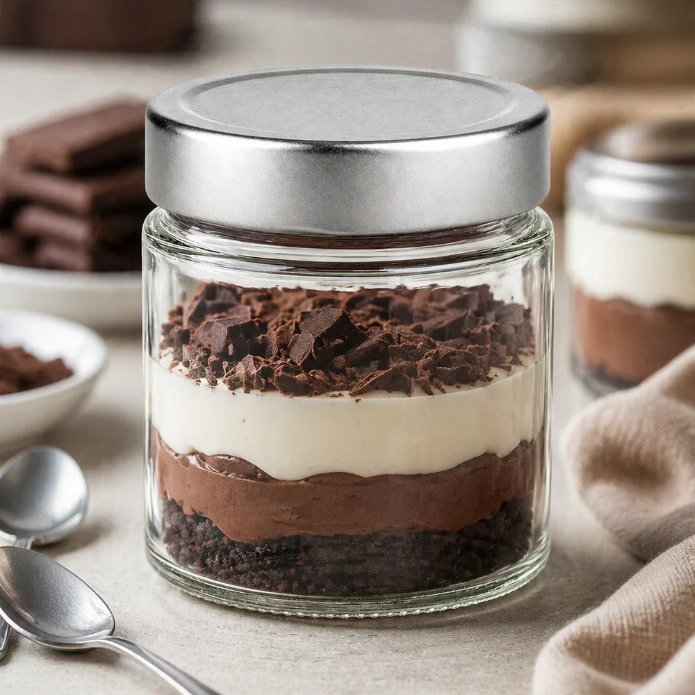 135ml Rundglas + BasicSeal Deckel silber deep UNiTWIST 135ml Rundglas silber Deckel Dessert Tiramisu Schichtdessert Küche Nachtisch Glas Vorratsbehälter BasicSeal