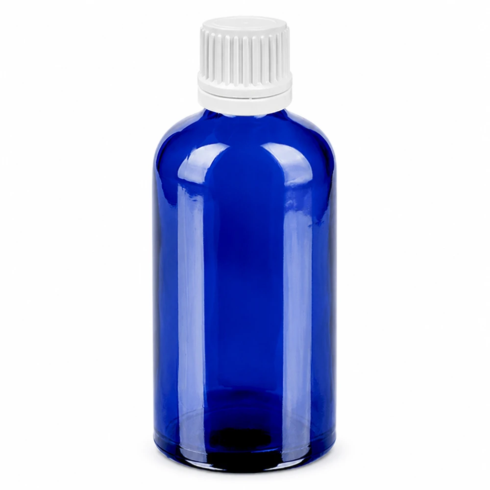 100ml Tropfflasche 0.7mm weiß Originalitätsverschluss BlueLine UT18/100 Kompakte 100ml Tropfflasche in Blau mit weißem Deckel ideal für Labor und Pharmazie