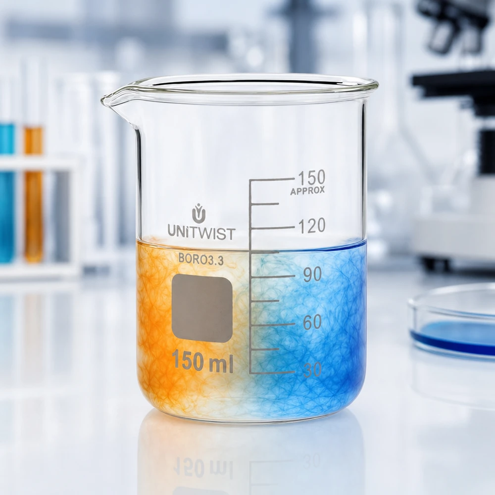 UNiTwist Laborglas 150ml niedrige Form Borosilikat 3.3 mit Ausguss und Skalierung