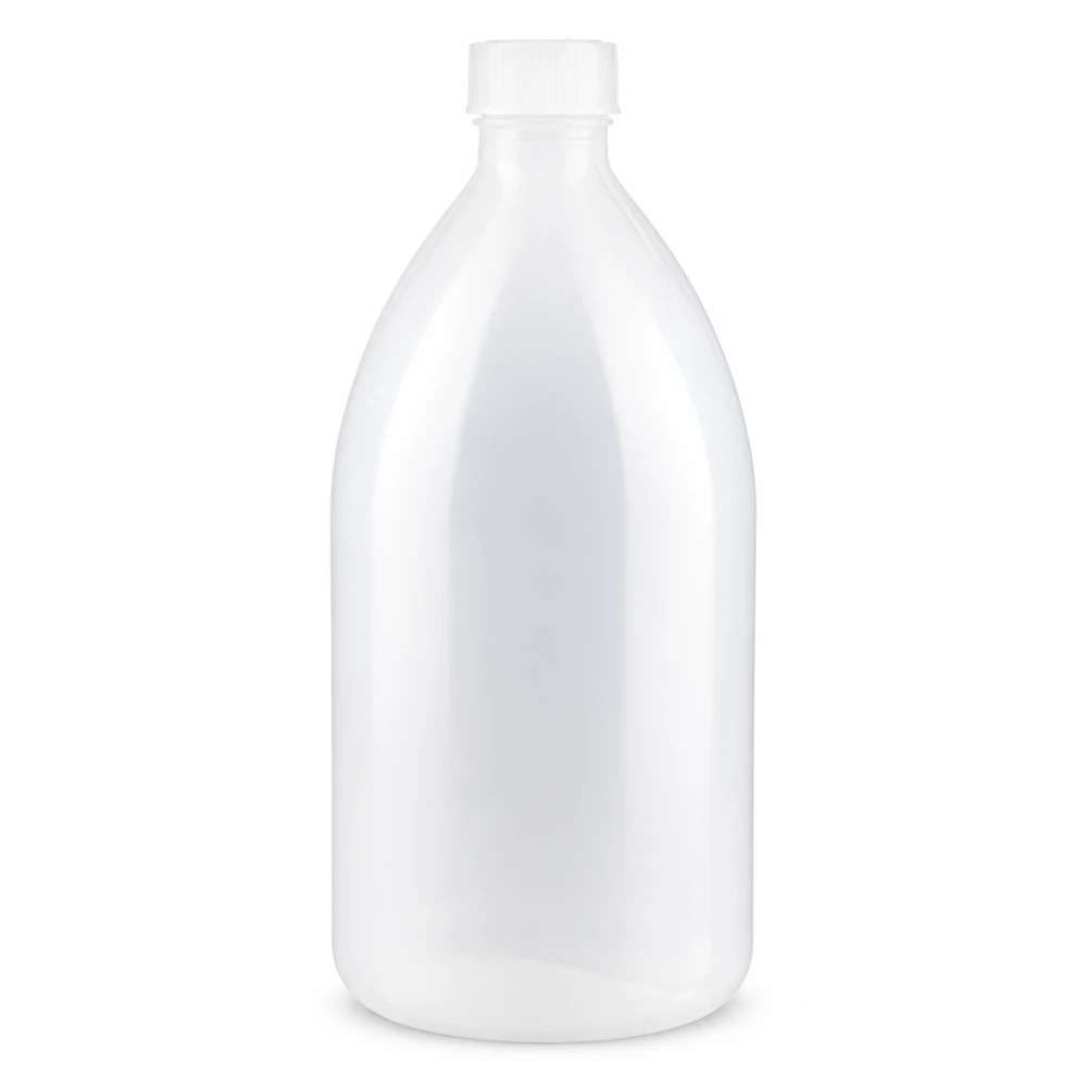 Leere weiße Kunststoffflasche 1 Liter mit Schraubverschluss für Laboranwendungen