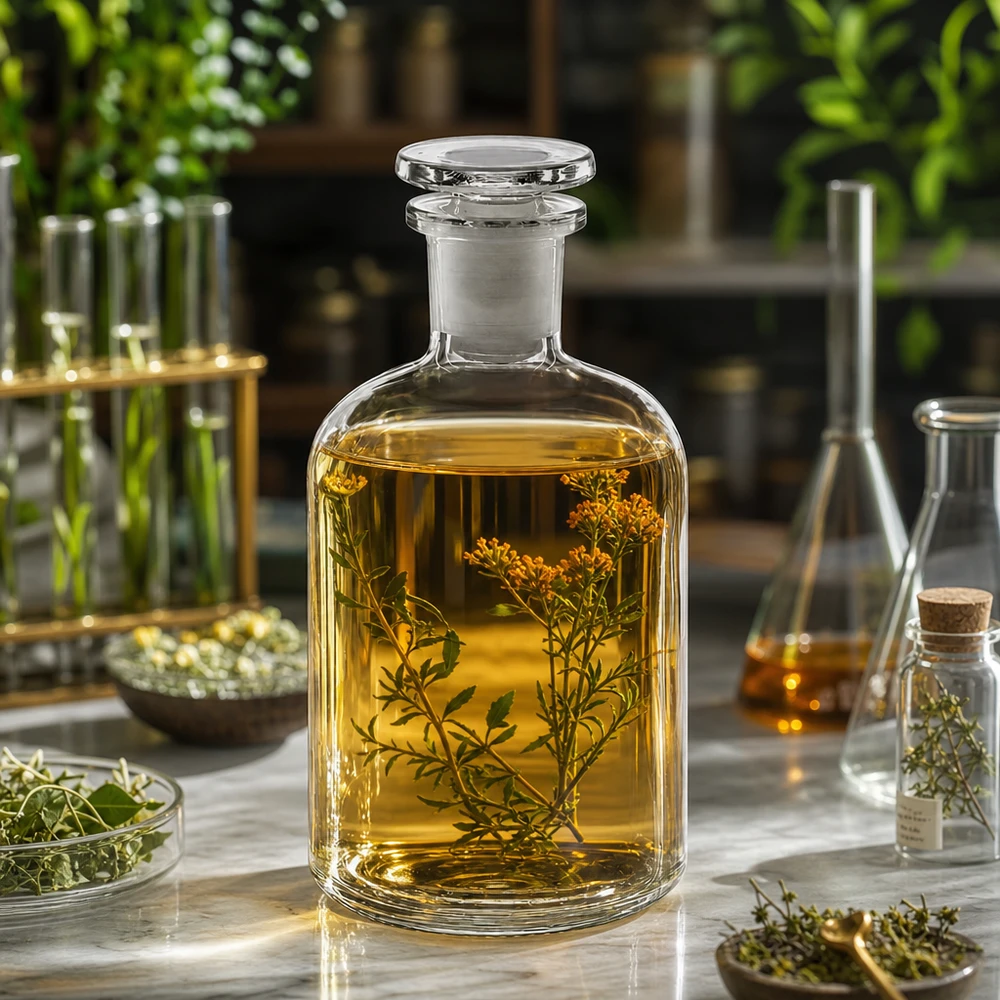 Dekorative Laborflasche 250ml klar Enghals Glasstopfen für Kräuteransätze geeignet