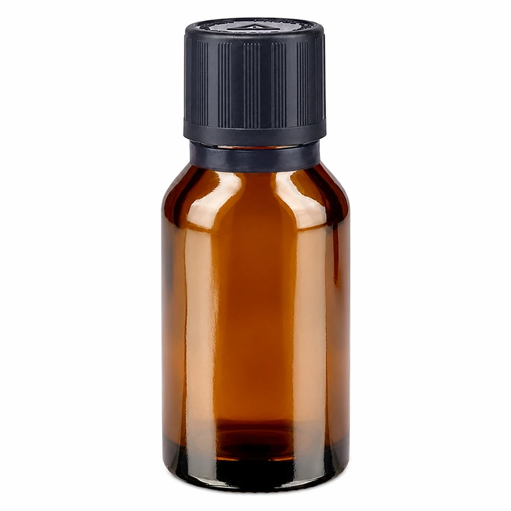 Apothekenflasche braun 15ml Tropfer Giessring 1mm schwarz Kindersicherung Blindenwarnsymbol Originalitätsverschluss UV-schützendes braunes Apothekerglas 15ml mit Originalverschluss und Kindersicherheitsverschluss