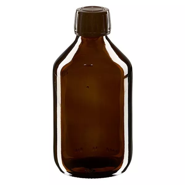 250ml Medizinflasche braun, Verschluss braun mit Originalitätsring ApoGlas
