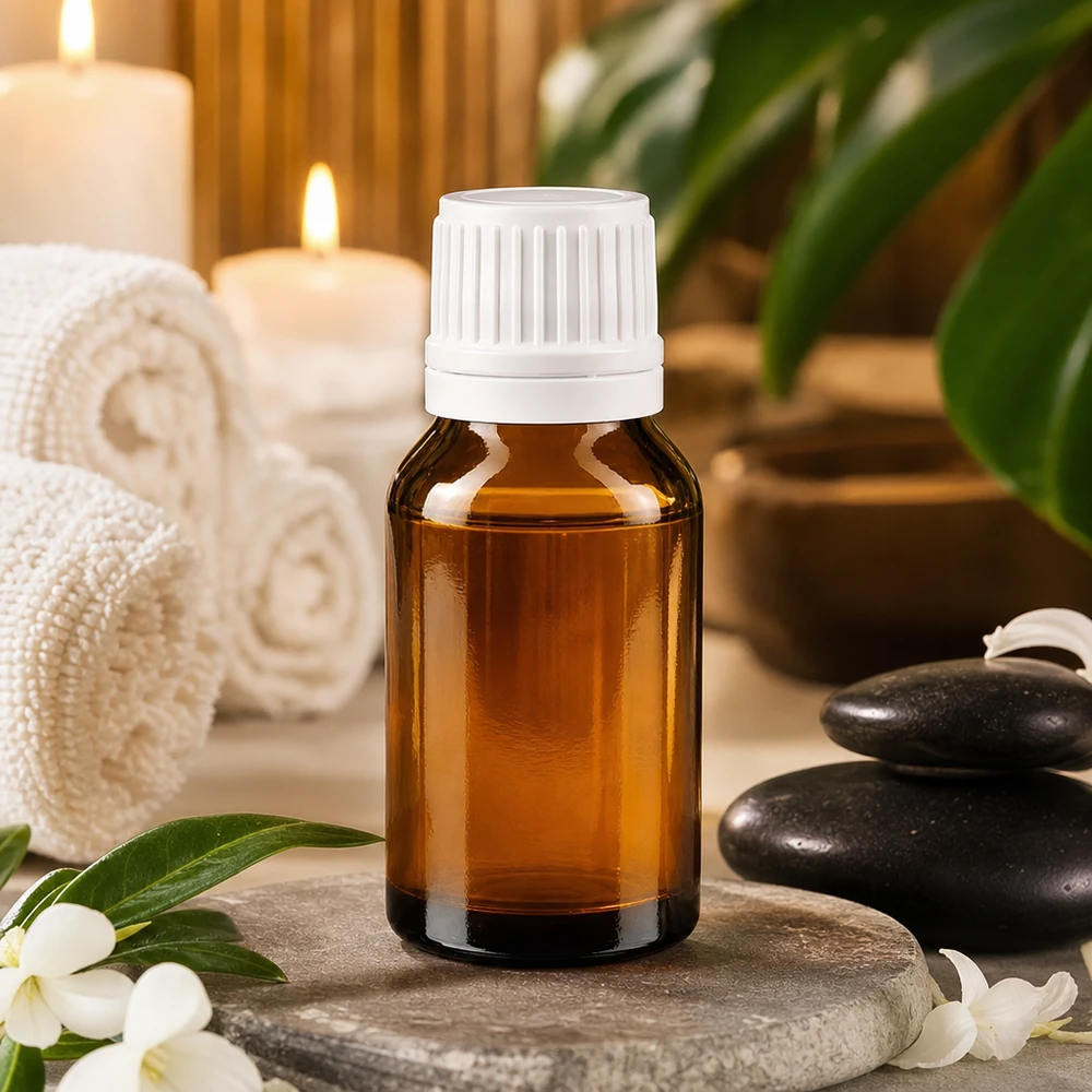 30ml Aromatherapie-Flasche aus UV-schützendem Braunglas mit kindersicherem Weißverschluss