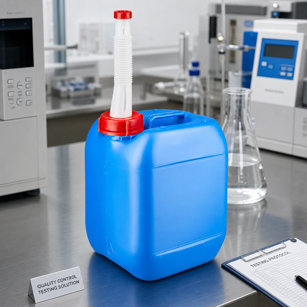 Kanister 5 Liter blau mit Auslaufrohr Flex Lebensmittelechter Kanister 5L Blau mit biegsamem Einfüllrohr für präzises Dosieren im Labor
