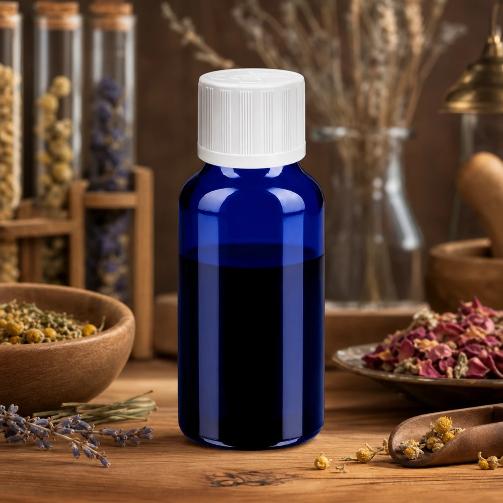 20ml Flasche 11mm Schraubverschluss weiß Standard Kindersicherung BlueLine UT18/20 Medizinische 20ml Flasche in Kobaltblau mit hygienischem Verschluss für sterile Lagerung