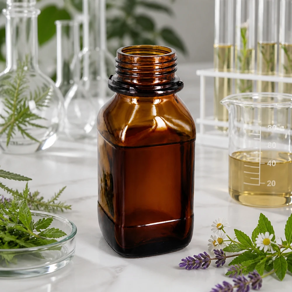 250ml Chemikalienflasche Kompakte 250ml Chemikalienflasche aus getöntem Glas für mobile Laborarbeit