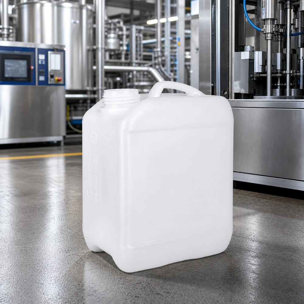 Quadratischer Flüssigkeitsbehälter 2,5 Liter offen mit integriertem Griff aus weißem HDPE