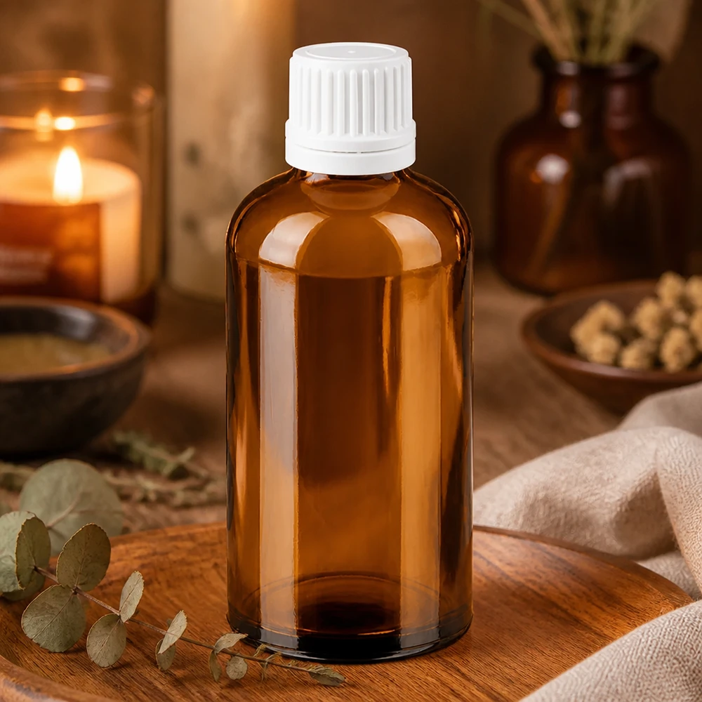 100ml Tropfflasche 0.7mm weiß Originalitätsverschluss BrownLine UT18/100 Professionelle 100ml Tropfflasche aus braunem Glas mit weißem Verschluss für Laboranwendungen