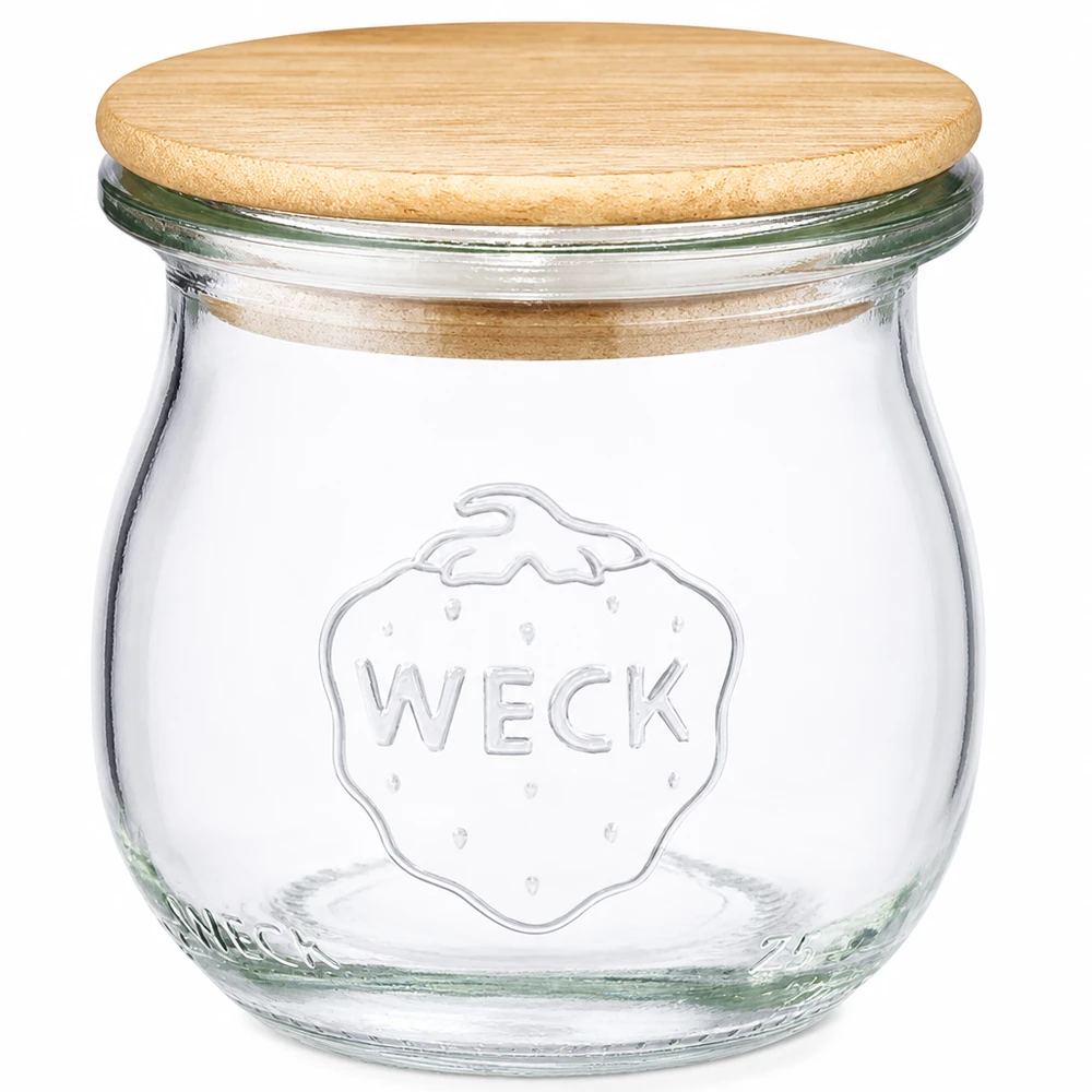 75ml Tulpenglas WECK RR40 mit Holzdeckel WECK Tulpenglas 75ml RR40 mit Holzdeckel Einmachglas Vorratsglas aus Glas mit Korkdeckel