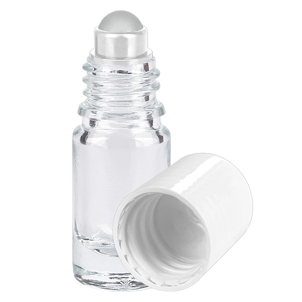 Apothekenflasche klar 5ml Roll-On Verschluss weiß Apothekenflasche klar 5ml Roll-On Verschluss weiß