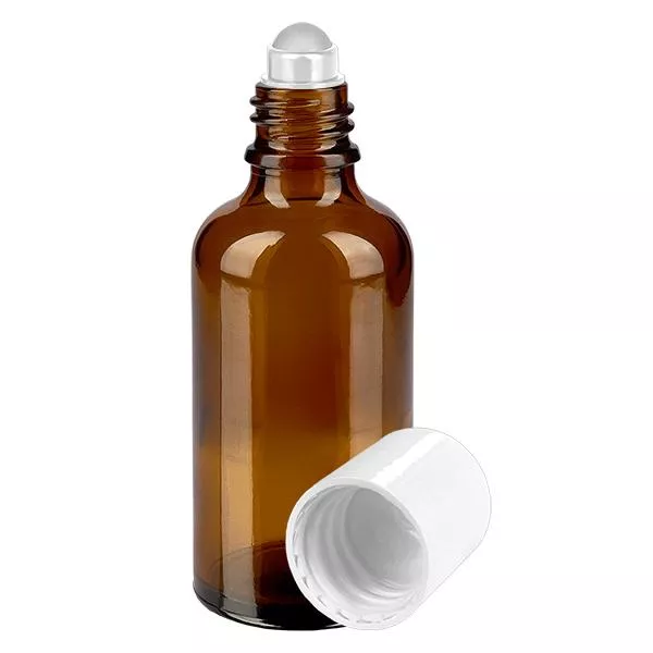 Apothekenflasche braun 50ml Roll-On Verschluss weiß
