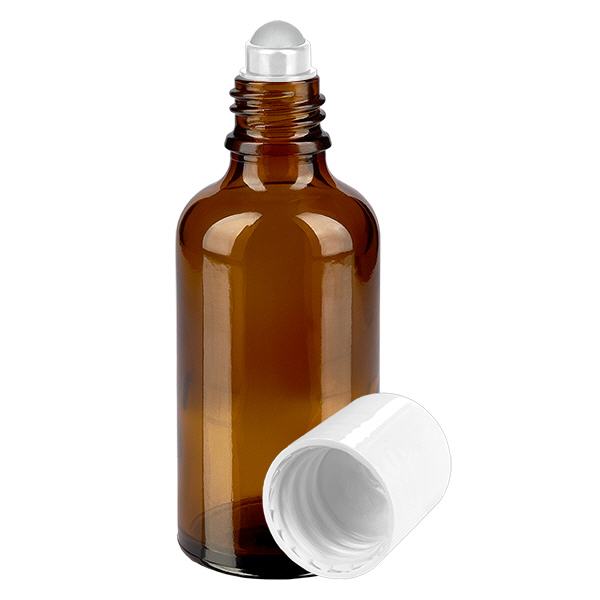 Apothekenflasche braun 50ml Roll-On Verschluss weiß