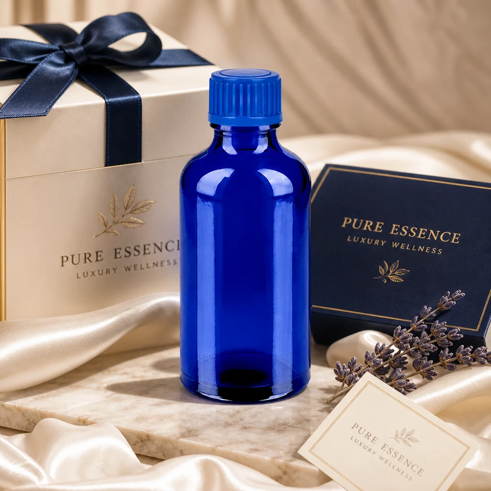 50ml Flasche 11mm Schraubverschluss blau Standard BlueLine UT18/50 Stilvolle 50ml Glasflasche in Kobaltblau mit zuverlässigem 11mm Verschlusssystem