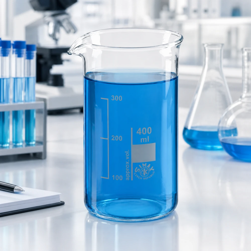 Borosilikatglas Becherglas 400ml hohe zylindrische Form mit Ausgießer für Laboranwendungen