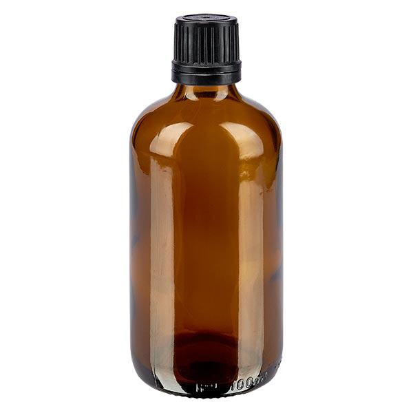 Apothekenflasche braun 100ml Tropfverschluss Premium 1mm schwarz Originalitätsverschluss