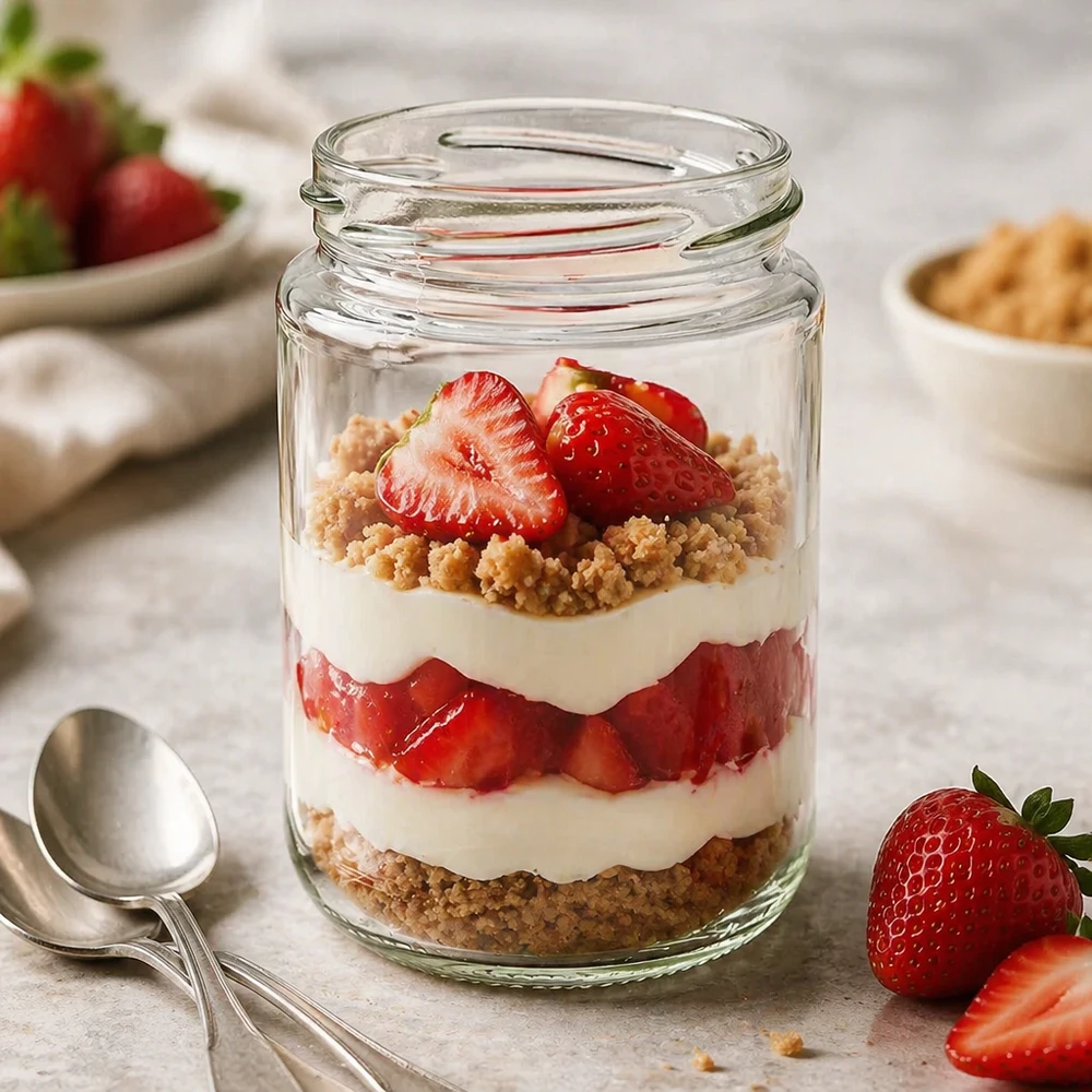 390ml Rundglas ohne Deckel (TO70) UNiTWIST UNiTWIST Runda390 Rundglas 390ml TO70 mit Erdbeer-Dessert-Schichten als Einmachglas für Nachspeisen und Meal Prep