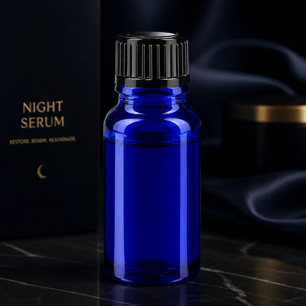 Apothekenflasche blau 10ml Schraubverschluss schwarz Standard 10ml Apothekerflasche blaues Glas schwarzer Verschluss 11mm für Gesichtsserum Abendpflege