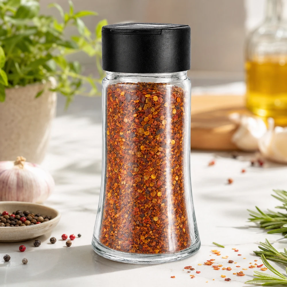 Salz-/Gewürzglas 95ml mit Doppelstreuer schwarz Transparentes Glasstreuer 95ml mit schwarzem Deckel für Gewürze Salz und Kräuter