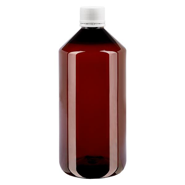 PET Flasche 1000ml mit weißem Originalitätsverschluss fein geriffelt PET Flasche 1000ml mit weißem Originalitätsverschluss fein geriffelt