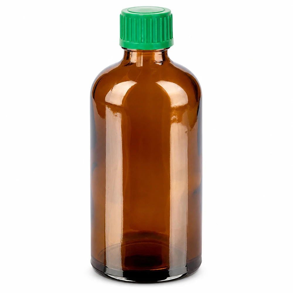 100ml Flasche 11mm Schraubverschluss grün Originalitätsverschluss BrownLine UT18/100 Hochwertige Braunglasflasche 100ml mit grünem Deckel für Laboranwendungen