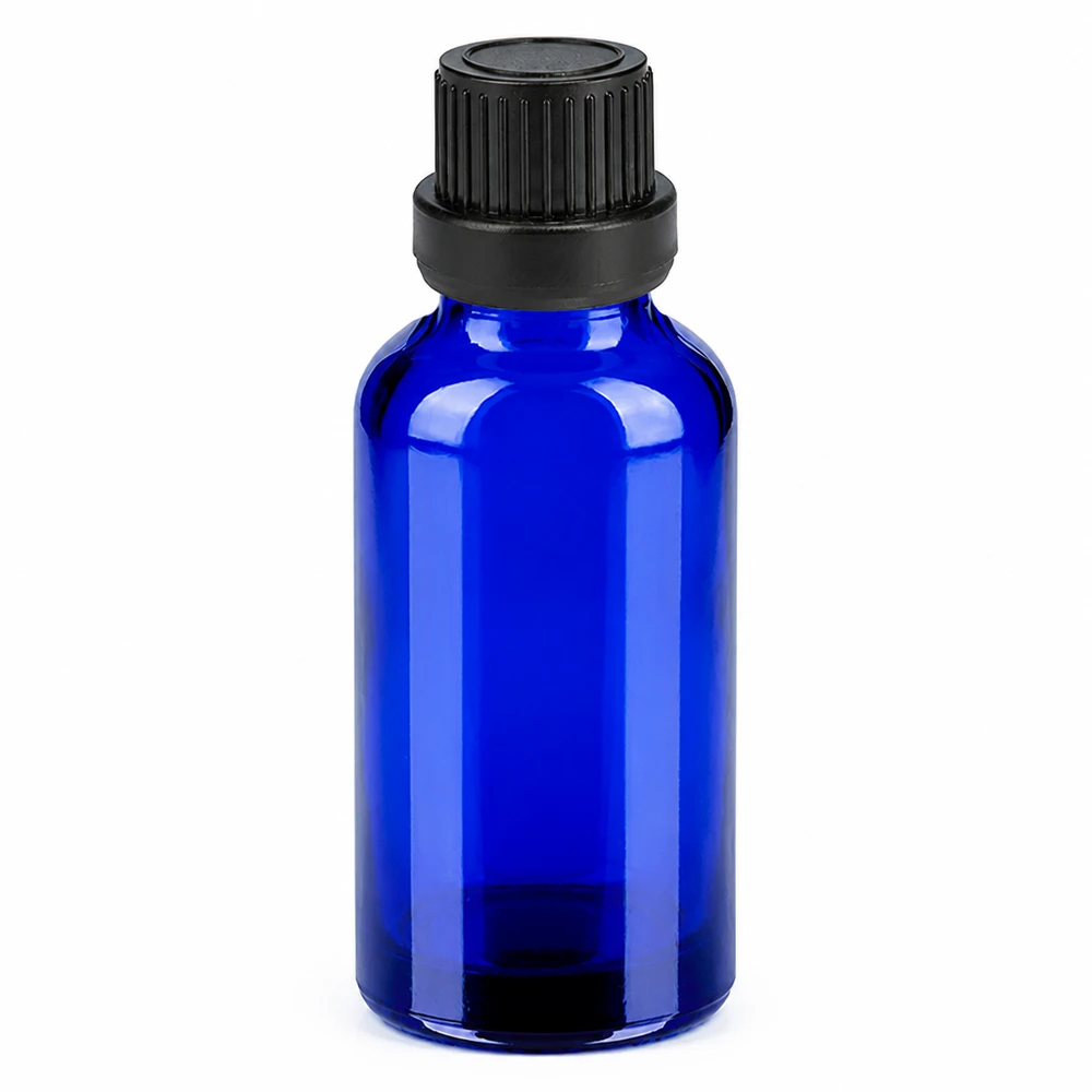 30ml BlueLine Glasflasche mit schwarzem Schraubverschluss für flüssige Präparate