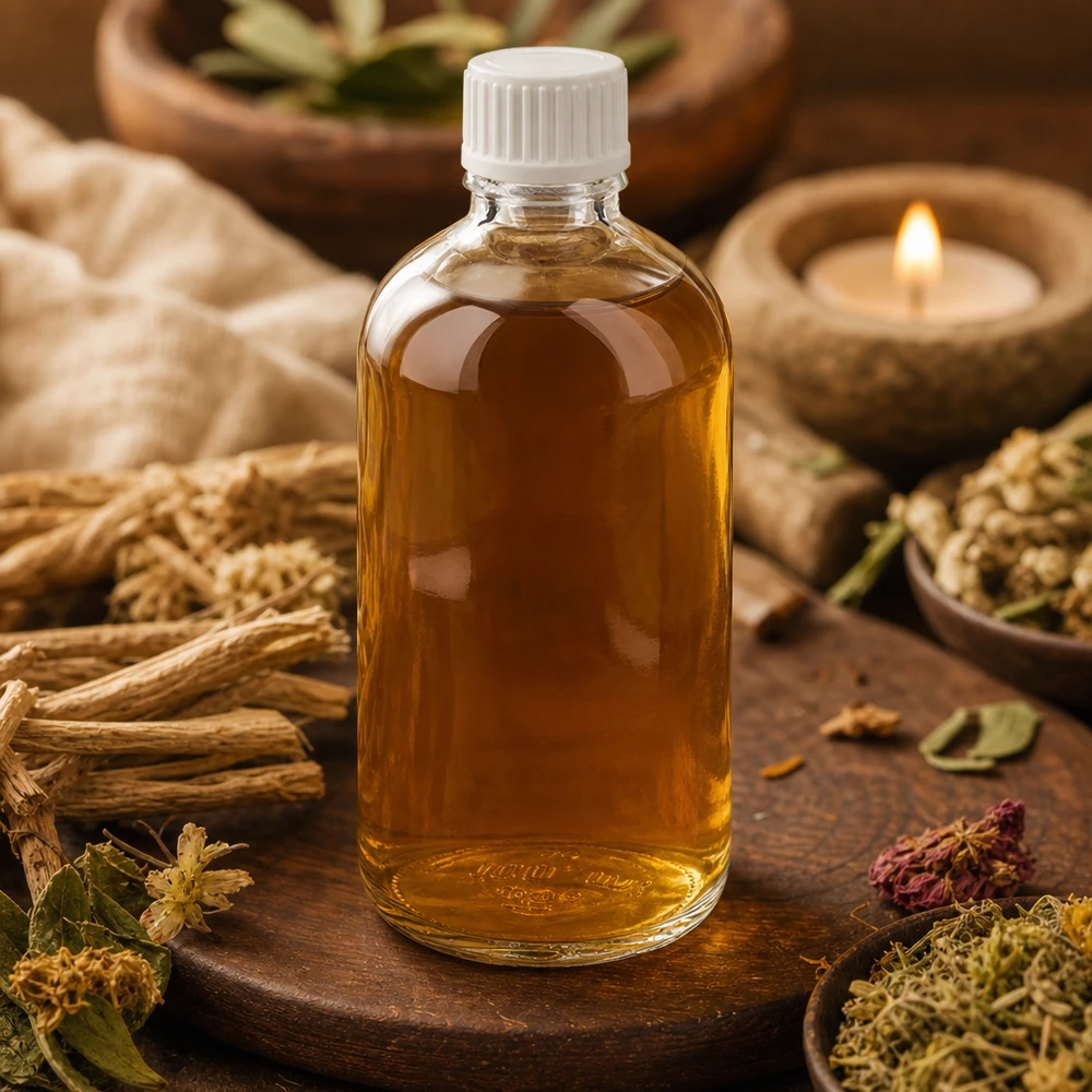 Aromatherapie Dosierflasche 100ml ClearLine Serie weißer STD Verschluss 0.9mm Öffnung Kräuterhintergrund
