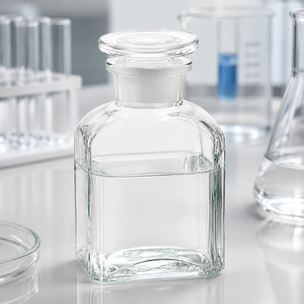 Vierkantflasche 150ml klar Weithals Glasstopfen Klare Weithalsflasche 150ml mit ebenem Glasstopfen für sichere Lagerung von Chemikalien