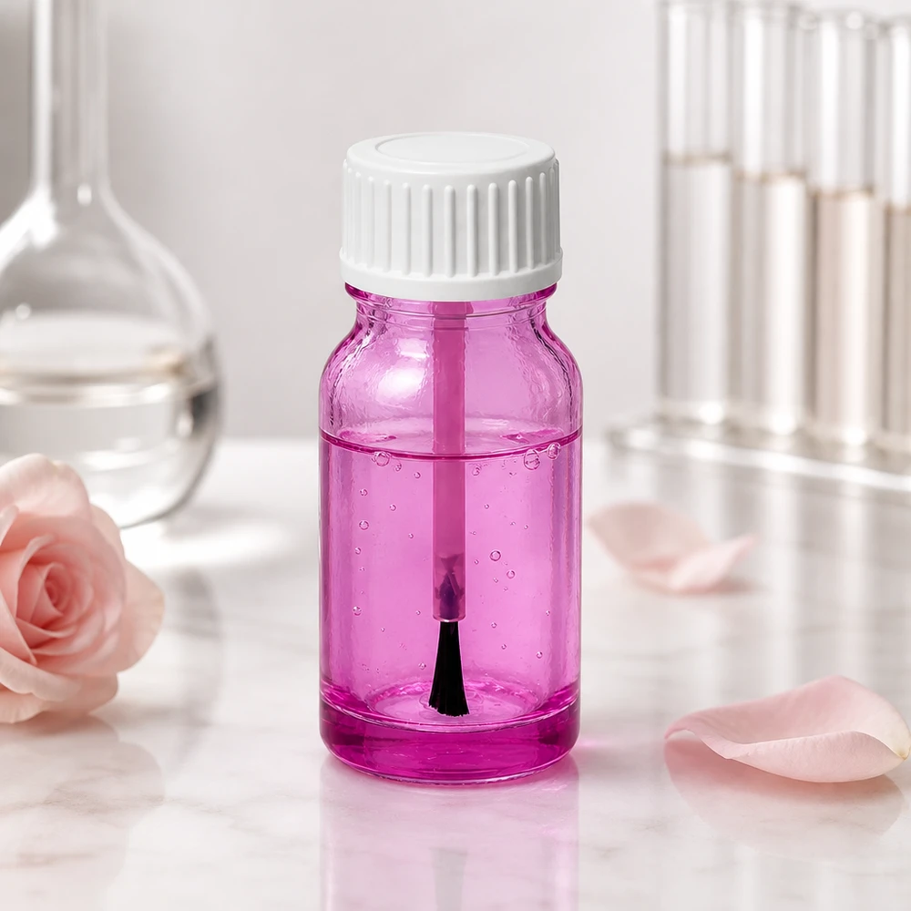 Handliche 10ml Pinselflasche weiss mit Schraubverschluss für mobile Kosmetik und Nagellack
