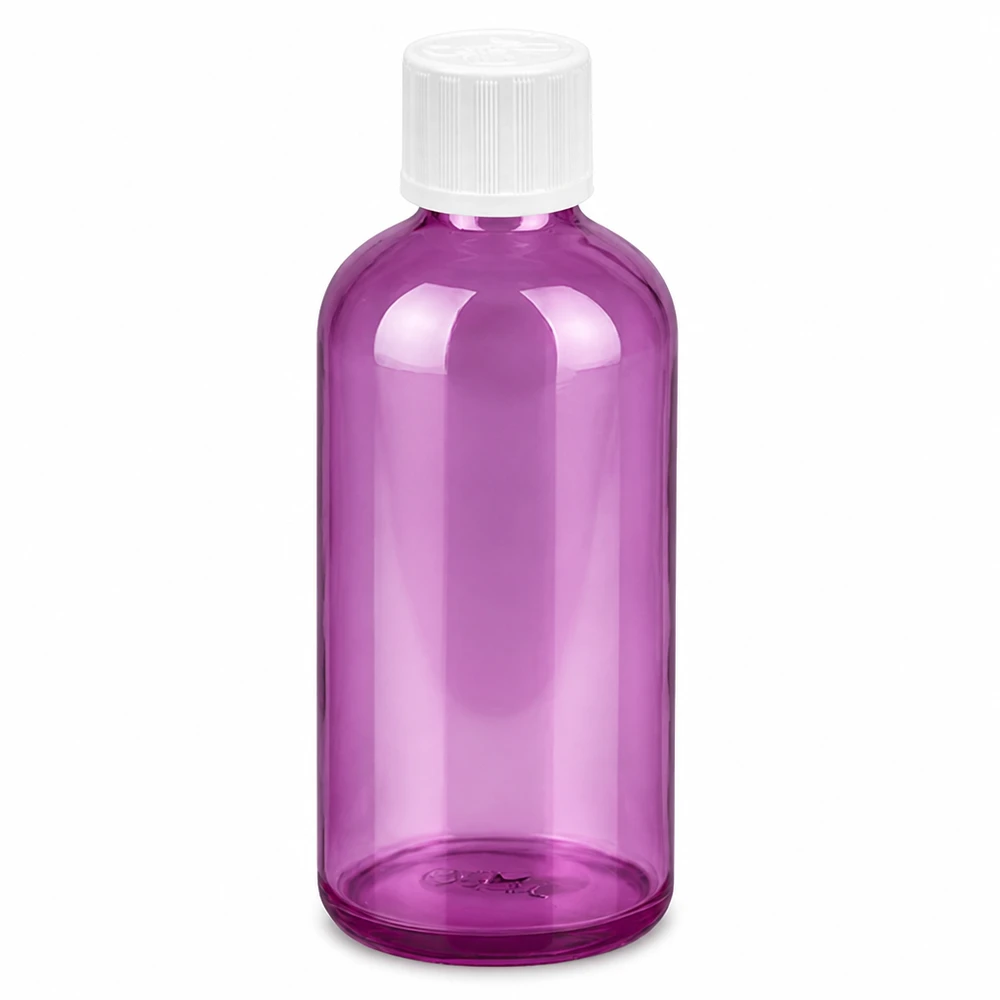 Runde Tropfflasche 100ml violett mit weißem Verschluss für präzises Dosieren