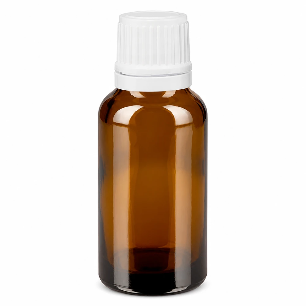 Apothekenflasche braun 20ml Tropfverschluss 1.2mm weiß Originalitätsverschluss Apotheken Braunglasflasche 20ml mit kindersicherem weißen Verschluss und präzisem Tropfeinsatz