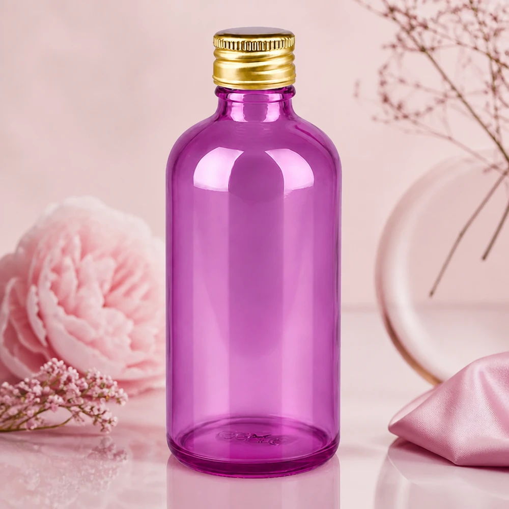100ml Flasche 11mm Schraubverschluss Alu-Gold Standard PurpleLine. UT18/100 Professionelle 100ml Violettglasflasche mit Metallverschluss für Labor und Apothekenbedarf