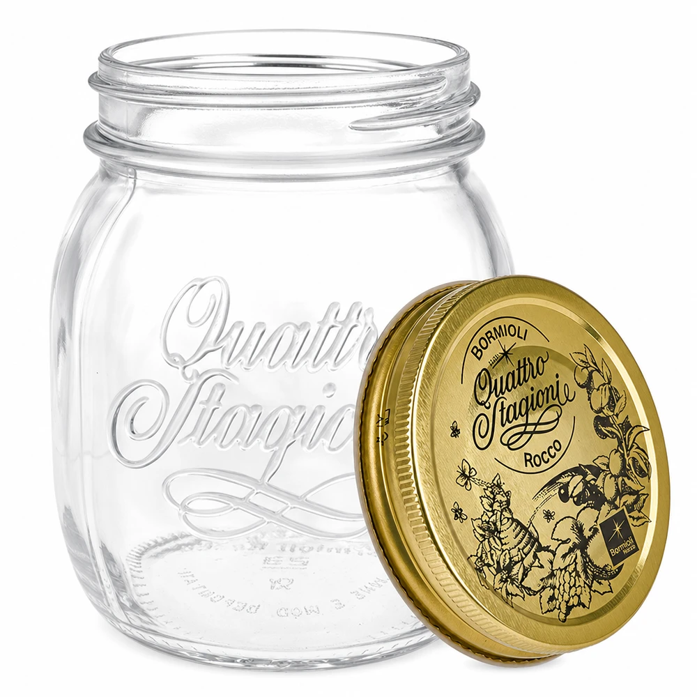 Quattro Stagioni 700ml Einmachglas mit abnehmbarem Schraubdeckel Detail italienisches Glas für Konservierung