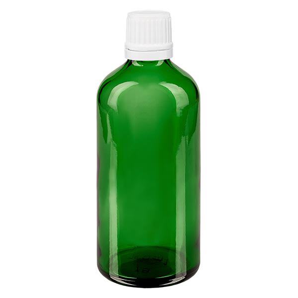 Apothekenflasche grün 100ml Schraubverschluss weiß Originalitätsverschluss Apothekenflasche grün 100ml Schraubverschluss weiß Originalitätsverschluss