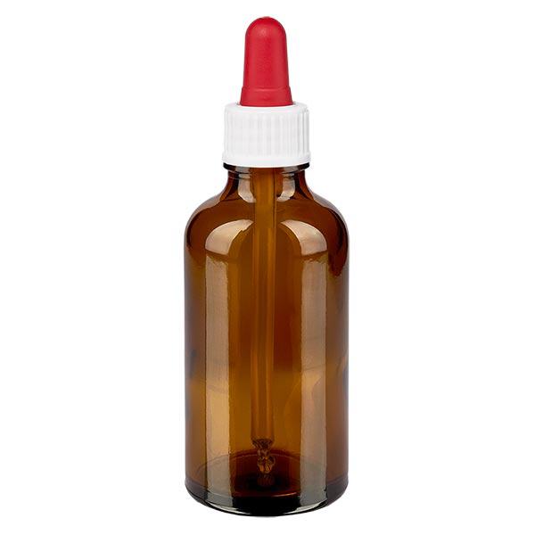 Apothekenflasche braun 50ml Pipette weiß/rot Standard Apothekenflasche braun 50ml Pipette weiß/rot Standard