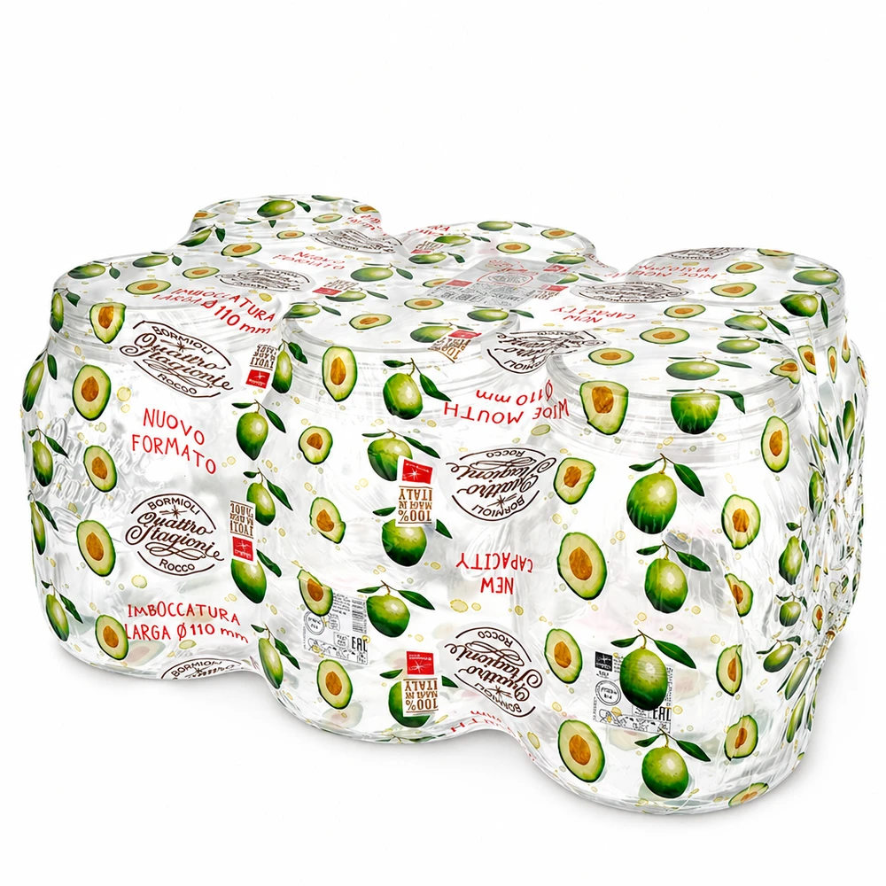 2000ml Rundglas "Quattro Stagioni" QS110mm Quattro Stagioni Haushaltsglas 2000ml mit Avocado-Dekor Einmachglas für Küche und Vorratshaltung