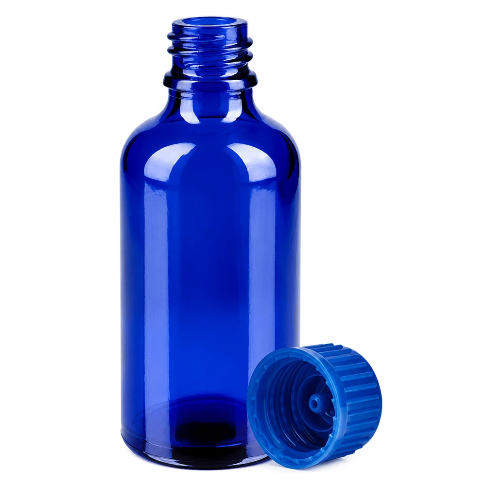 50ml Flasche 11mm Schraubverschluss blau Standard BlueLine UT18/50 UV-schützende 50ml Glasflasche blau mit 11mm Öffnung für Tinkturen und Extrakte