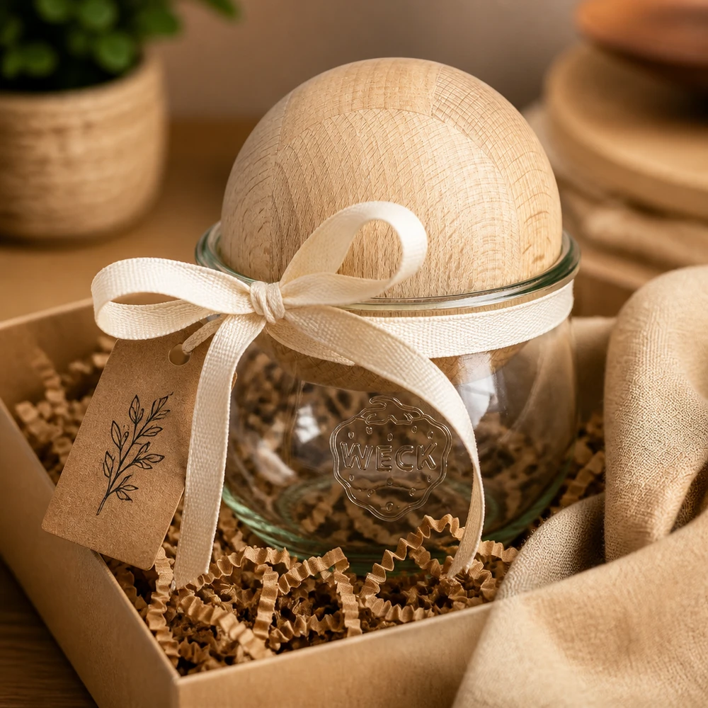 580ml Tulpenglas WECK RR100 mit Holzkugel Buche