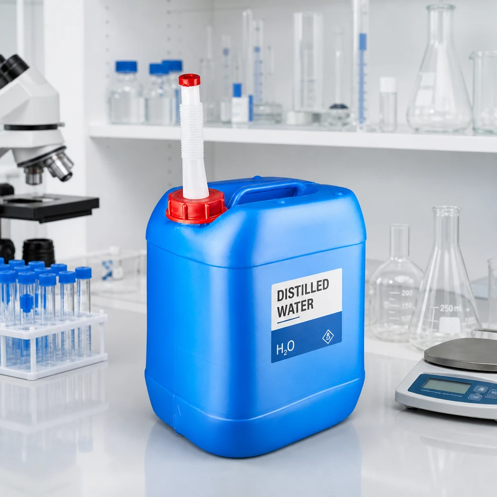 Kanister 20 Liter blau mit Auslaufrohr Flex Kanister 20 Liter mit Auslaufrohr zum präzisen Befüllen von Laborkolben und Messgeräten