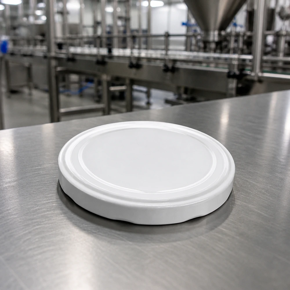 UNiTWIST TO63 weiss gerippter Rand 63mm Twist-Off-Verschluss BioSeal unitemp Produktionslinie