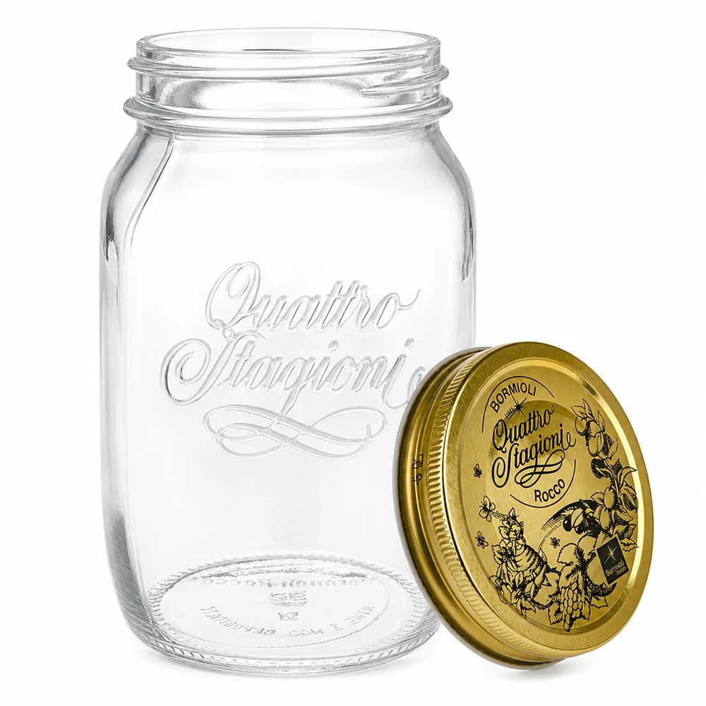 1000ml Rundglas "Quattro Stagioni" mit Deckel Quattro Stagioni Einmachglas 1000ml mit abnehmbarem Deckel detaillierte Ansicht italienisches Konservenglas