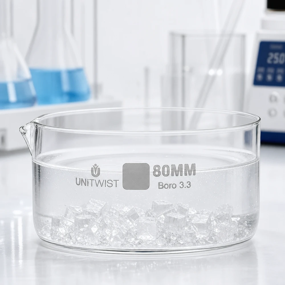 Chemische Kristallisation in flacher Glasschale 80mm Borosilikatglas UNiTWIST