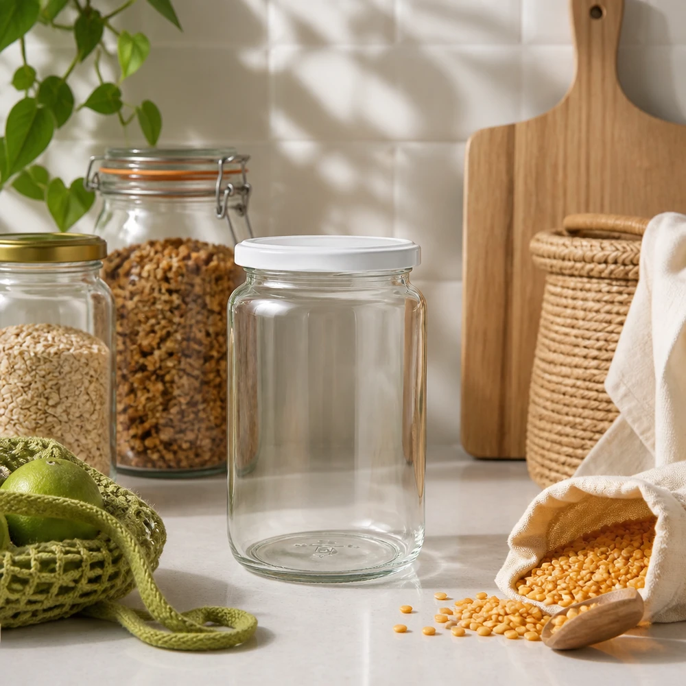 795ml Rundglas mit BasicSeal Deckel weiß UNiTWIST 795ml Rundglas UNiTWIST in nachhaltiger Zero-Waste Küche mit Hülsenfrüchten und umweltfreundlichen Aufbewahrungslösungen